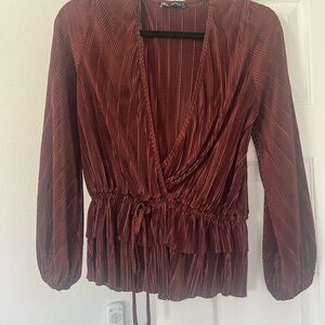 Zara Eggplant Brown Wrap Ruched Blouse